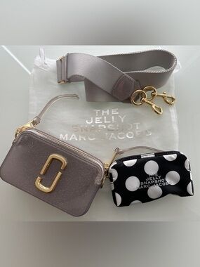 Marc Jacobs Jelly Snapshot Crossbody in Grey with Black & White Polka Dot Pouch